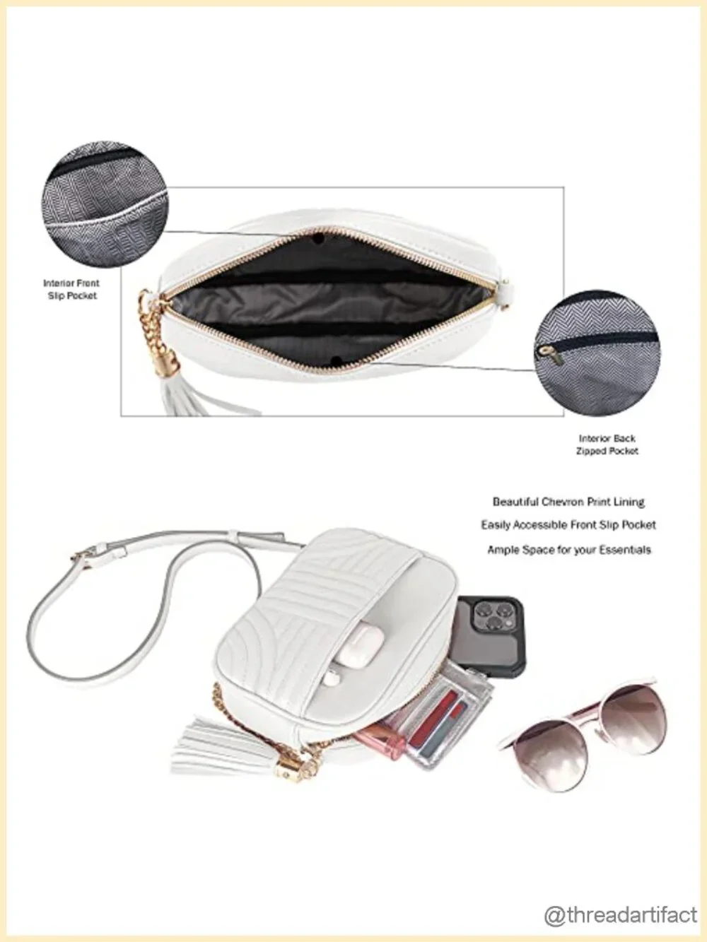 Quilted Crossbody Bag with Tassel - Faux Leather Camera Purse with Adjustable
